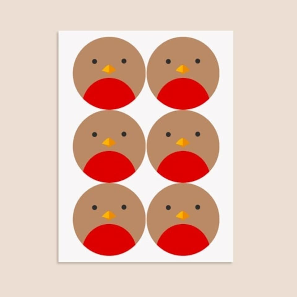 image 1 of Christmas Robin Round Stickers 88mm - Sheet of 6