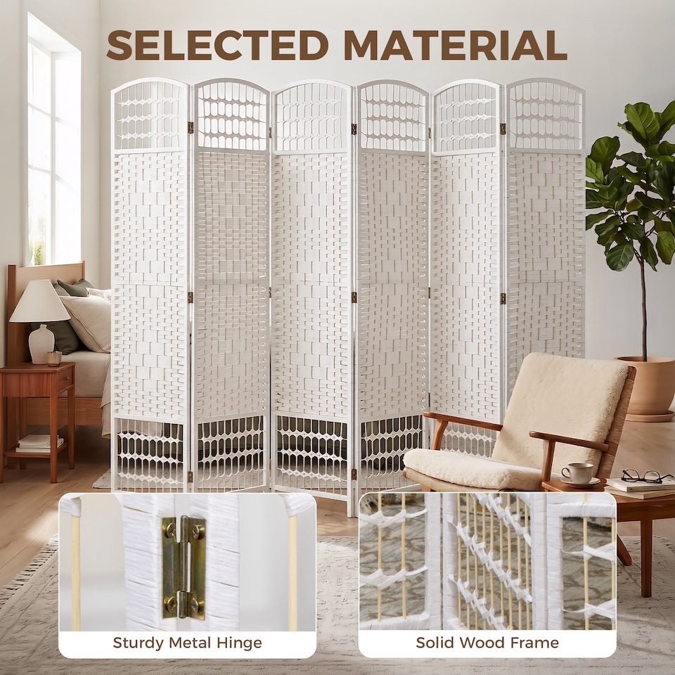 image 1 of HOMCOM 6 Panel Folding Room Divider, Freestanding Privacy Screen, White