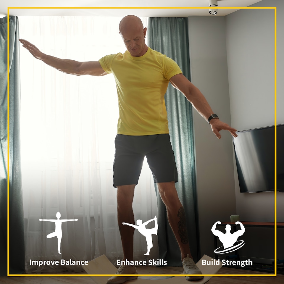 image 1 of HOMCOM Wood Wobble Board with Ropes, Balance Board for Full Body Workout, Multipurpose for Kids and Adults