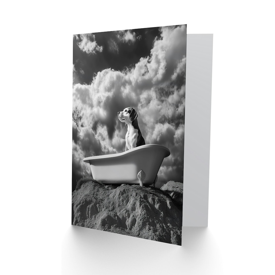 image 1 of Dog Lover Beagle Bathtub Black White Atmospheric Birthday Greeting Card