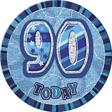 Unique Party Glitz 90th Party Badge - Blue - One Size