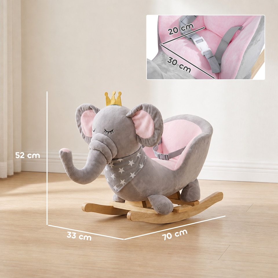 image 1 of HOMCOM Baby Rocking Horse Elephant Rocking Chair Rocker Toy, for 18-36 Months