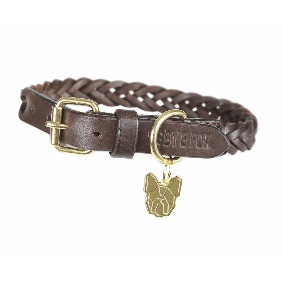 image 1 of Digby & Fox Plaid Leather Dog Collar - Brown - XXL - Neckline: 22in-25in