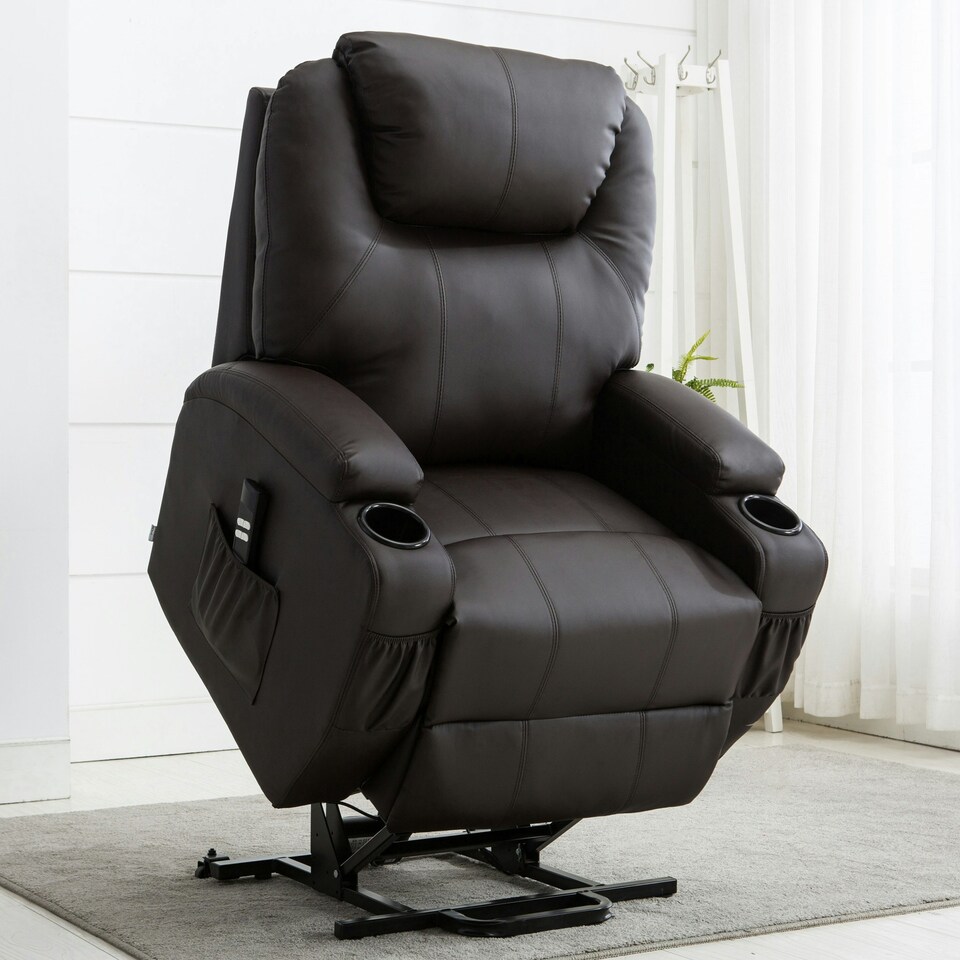 image 1 of Cinemo Dual Motor Rise Recliner Bonded Leather Heat & Massage Chair (Brown)