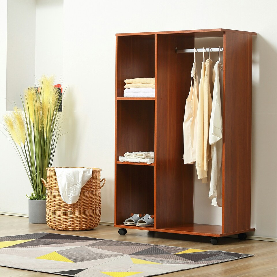 image 1 of HOMCOM Rolling Open Wardrobe Hanging Rail Storage Shelves