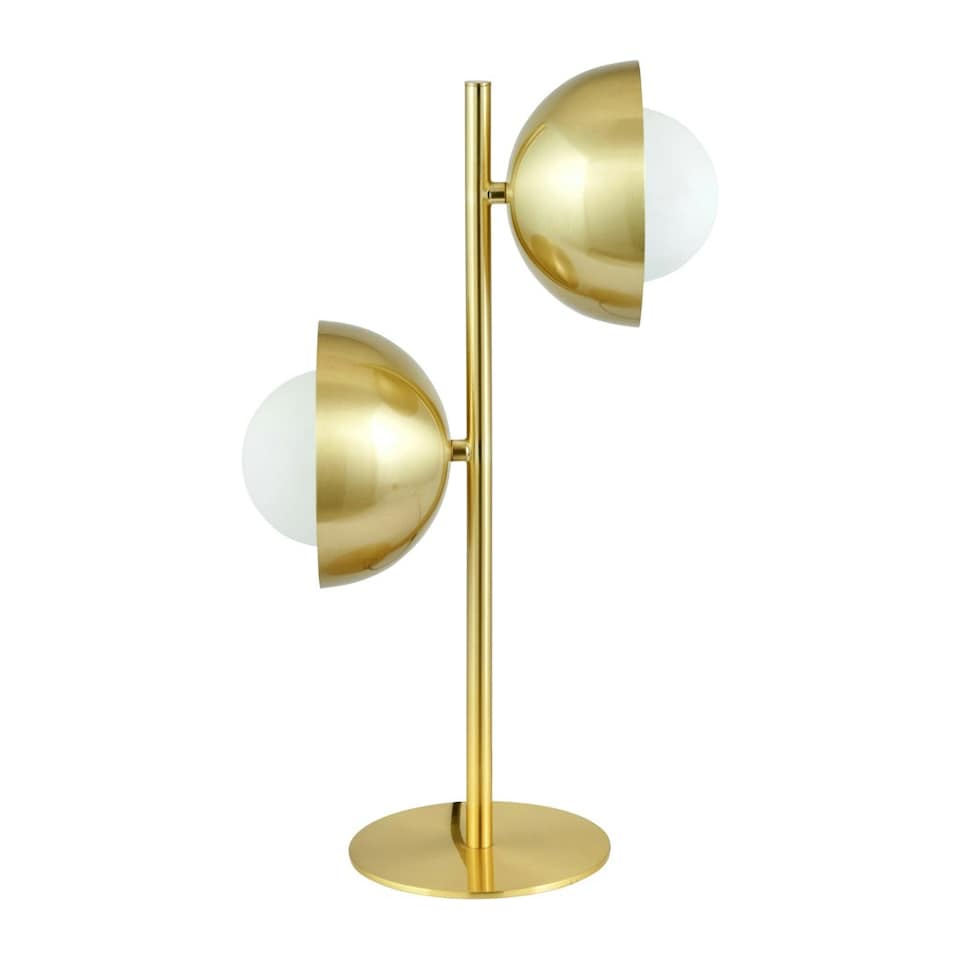 image 1 of Brushed Brass Metal and White Orb Dome Table Lamp