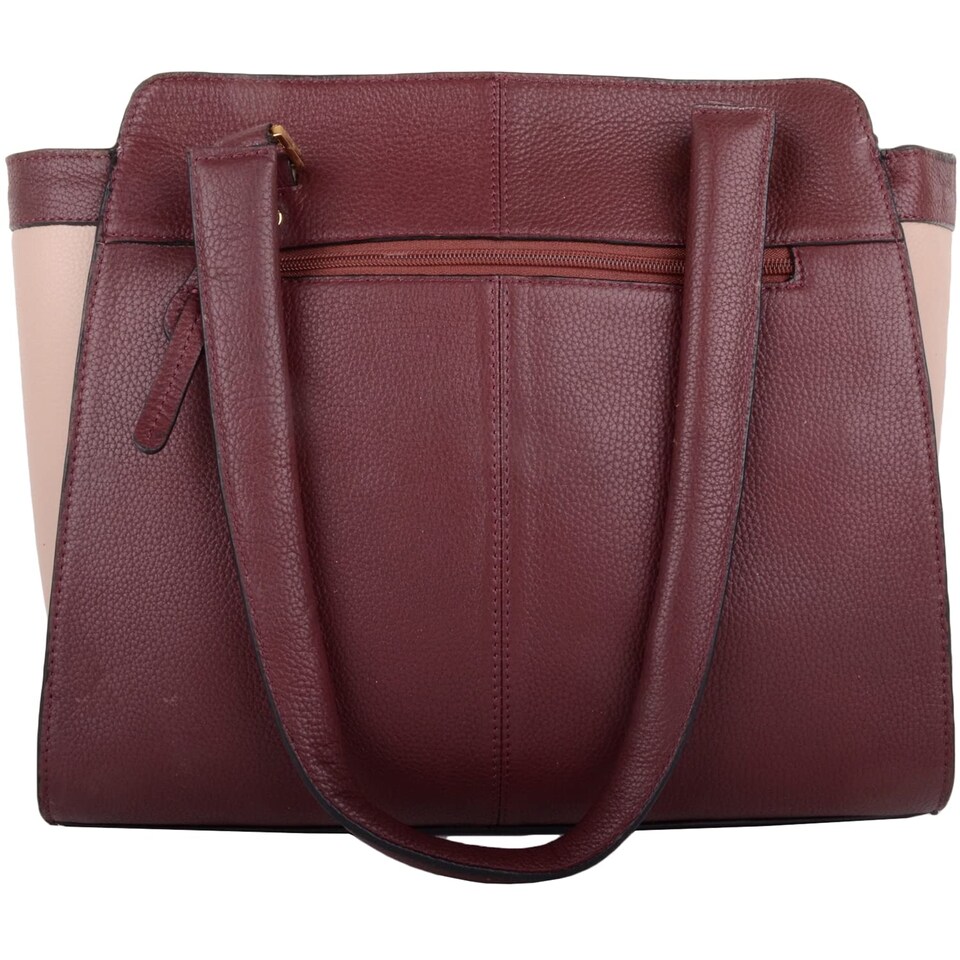 image 1 of London Leathergoods Womens Premium Large Leather Handbag Shoulder Bag with Contrasting Colours | Purple | Burgundy/Beige