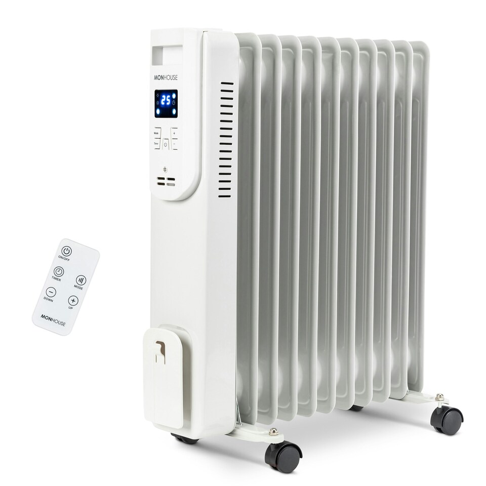 image 1 of MONHOUSE 11 Fins Oil Filled Radiator - Portable Electric Heater with Adjustable Thermostat - 3 Heat Settings, Overheat Safety Cut Off, Remote Control - White