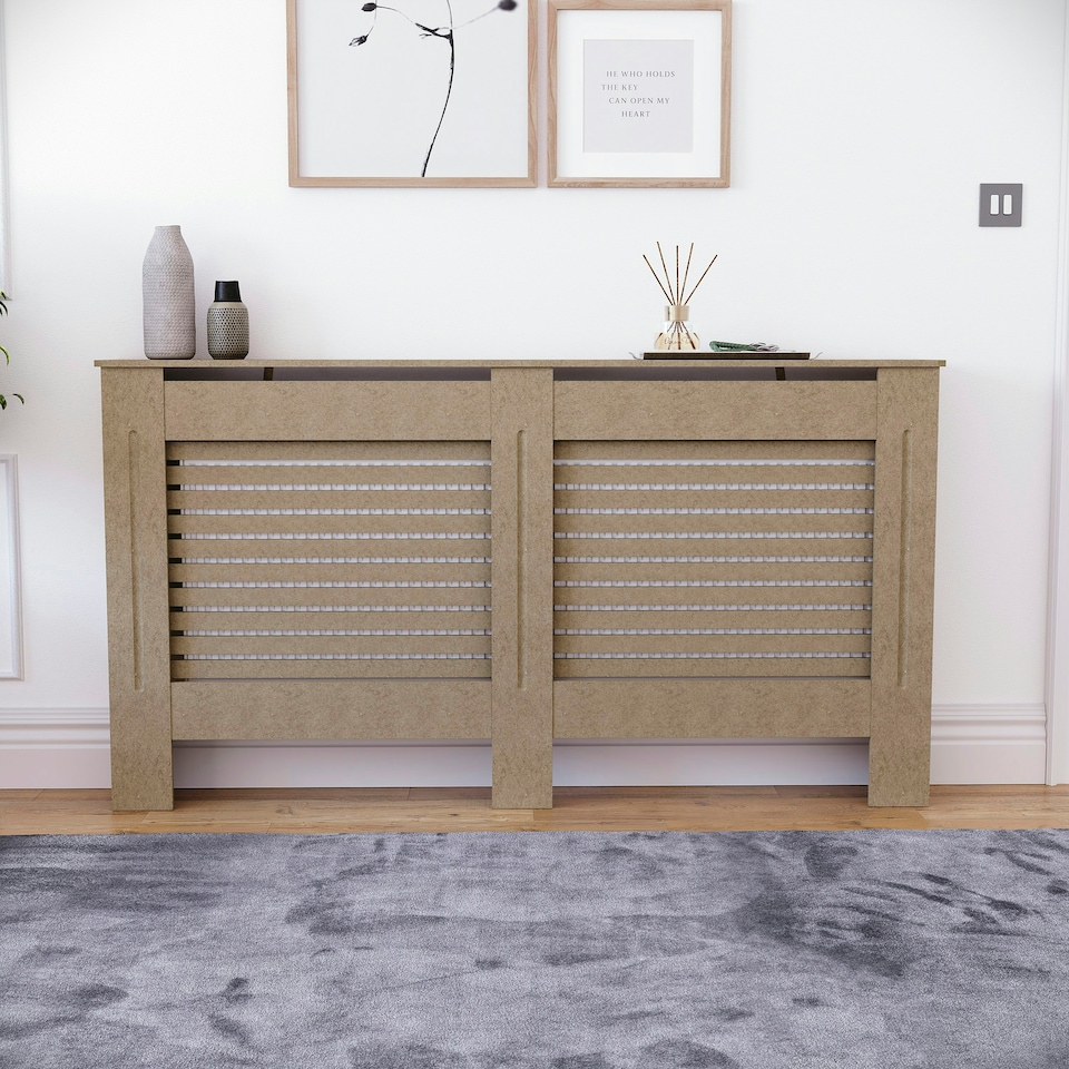 image 1 of Vida Designs Milton Radiator Cover MDF Slatted Cabinet, Unfinished, 152cm