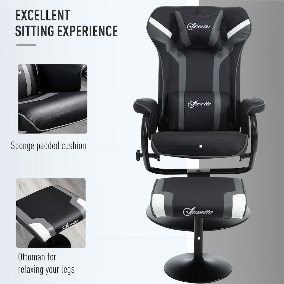 image 1 of Vinsetto Video Gaming Chair with Footrest and Lumbar Support, Grey