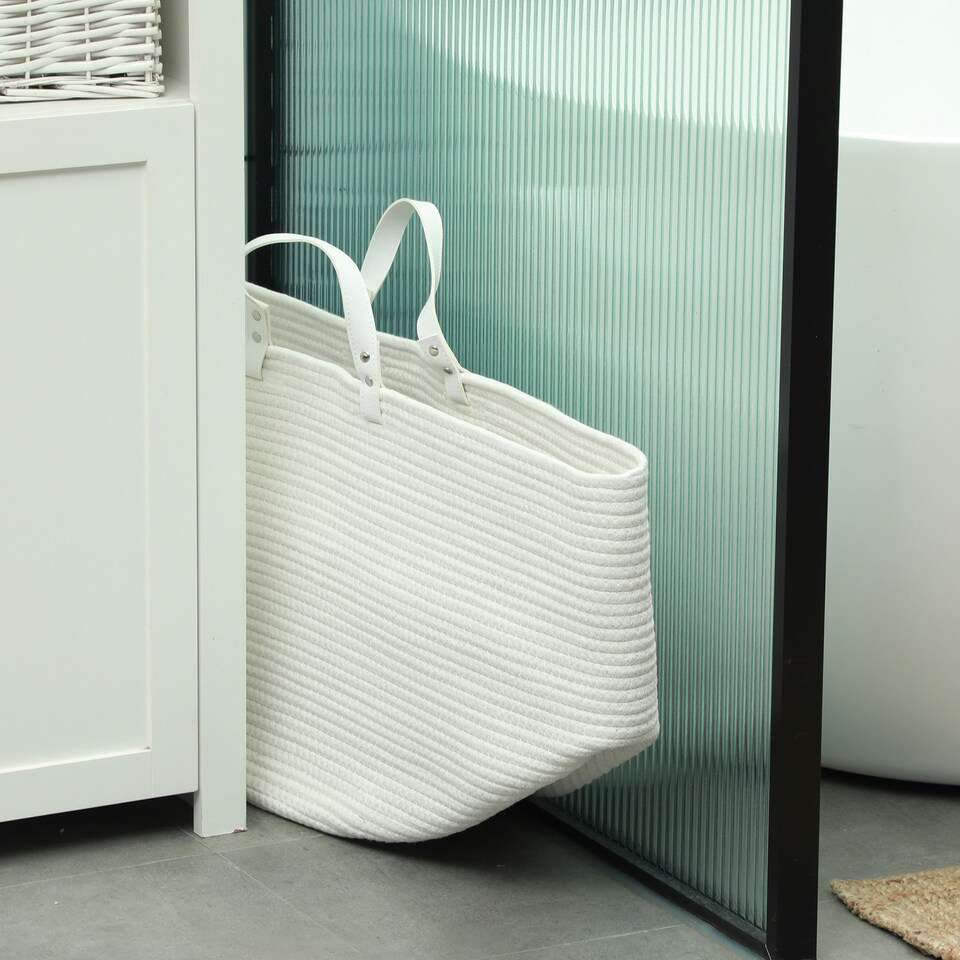 image 1 of HOMCOM 88L Cotton Rope Laundry Basket with Handles for Pillows Clothes Cream