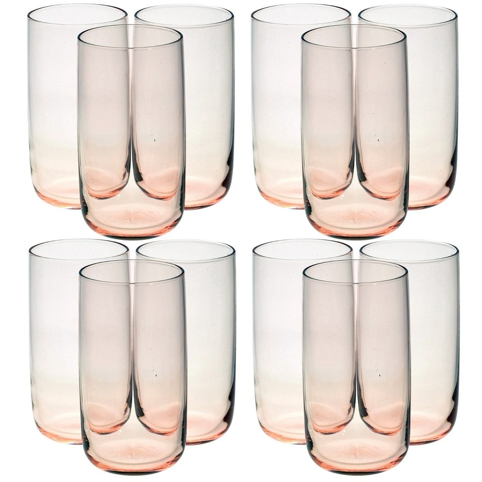 image 1 of Modern Drinking Coloured Glasses Water Dining Juice Tumbler | Clear | Pink 365ml | Set of 12