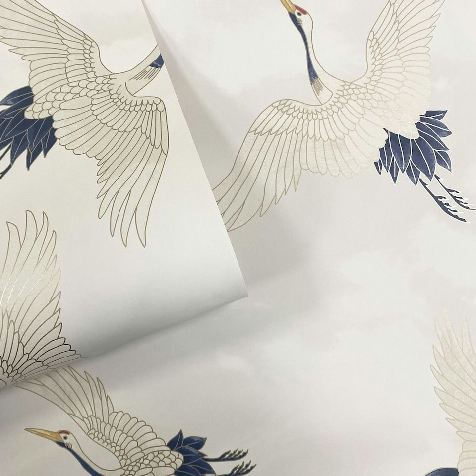 image 1 of Catherine Lansfield Flying Cranes Wallpaper - White - 10m x 53cm White