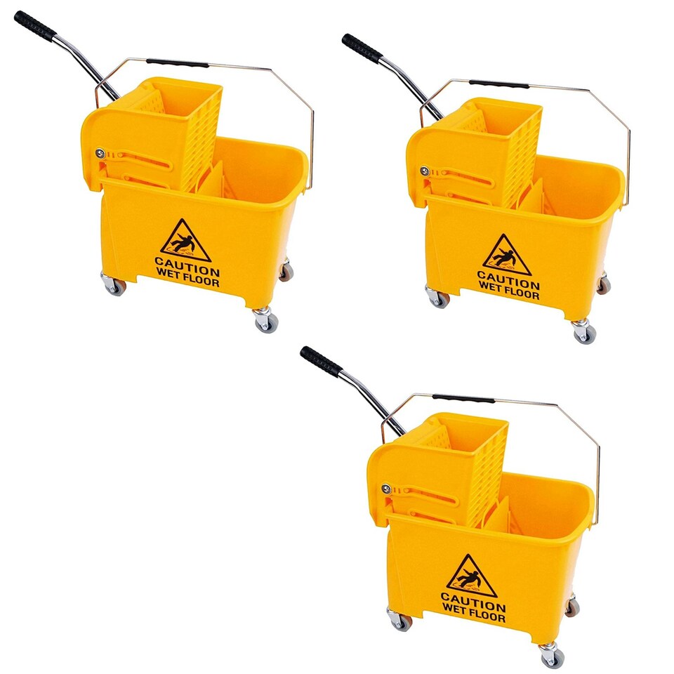 image 1 of 1 x 20 Litre Printed Yellow Kentucky Dual Bucket & Wringer System With Wheels & Handle