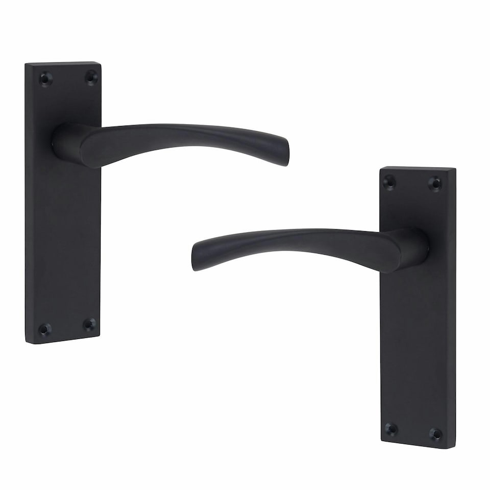 image 1 of Golden Grace 1 Set Victorian Scroll Astrid Door Handles in Matt Black with 1 Pair of 3" Ball Bearing Hinges & Latches Pack - 150mm x 40mm Backplate | Black | 1 Set