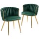 image 1 of HOMCOM Velvet-Feel Dining Chairs Set of 2, Modern Upholstered Kitchen Chairs with Woven Backrest and Armrests, Metal Legs and Padded Seat for Dining Room, Bedroom, Living Room, Dark Green | Green