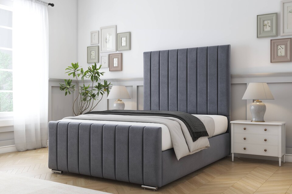 image 1 of Sloomy California Steel Plush Bed Frame With Mattress With 50" Upholstered Headboard 4' Small Double