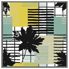Geometric shape & leaf print in yellow & green (Picture Frame) Grey | L