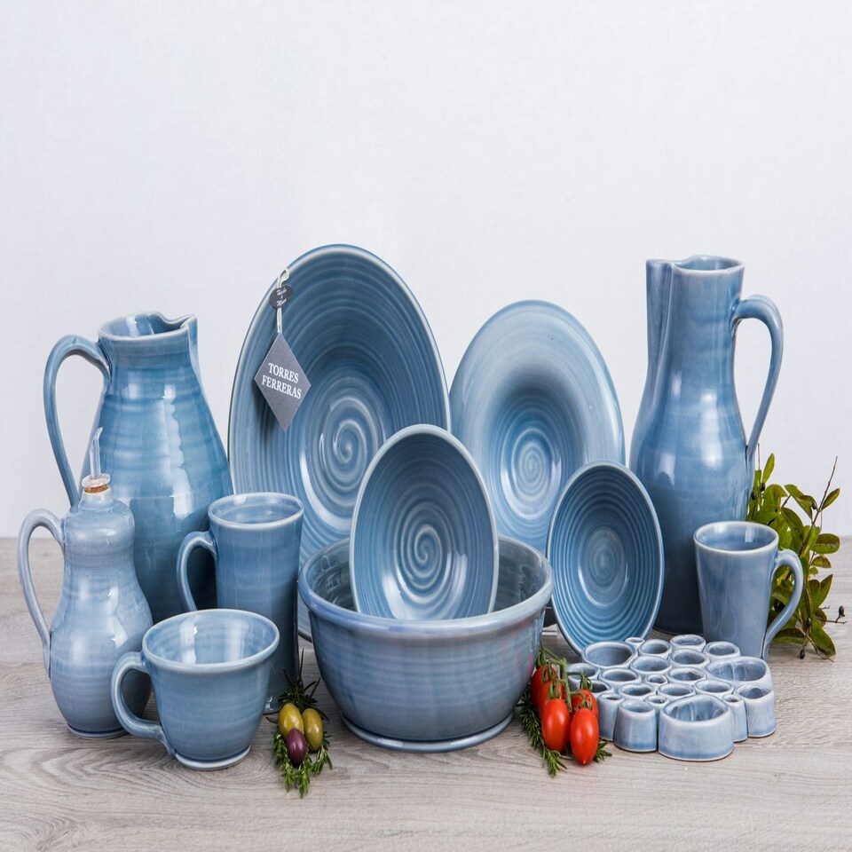 image 1 of Verano Spanish Ceramics Torres Ferreras Set of 2 Curved Mugs - 10x11.5cm | Blue | Blue | 2