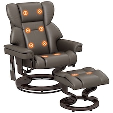 HOMCOM Massage Recliner Chair with Footstool and Adjustable Backrest, Brown 