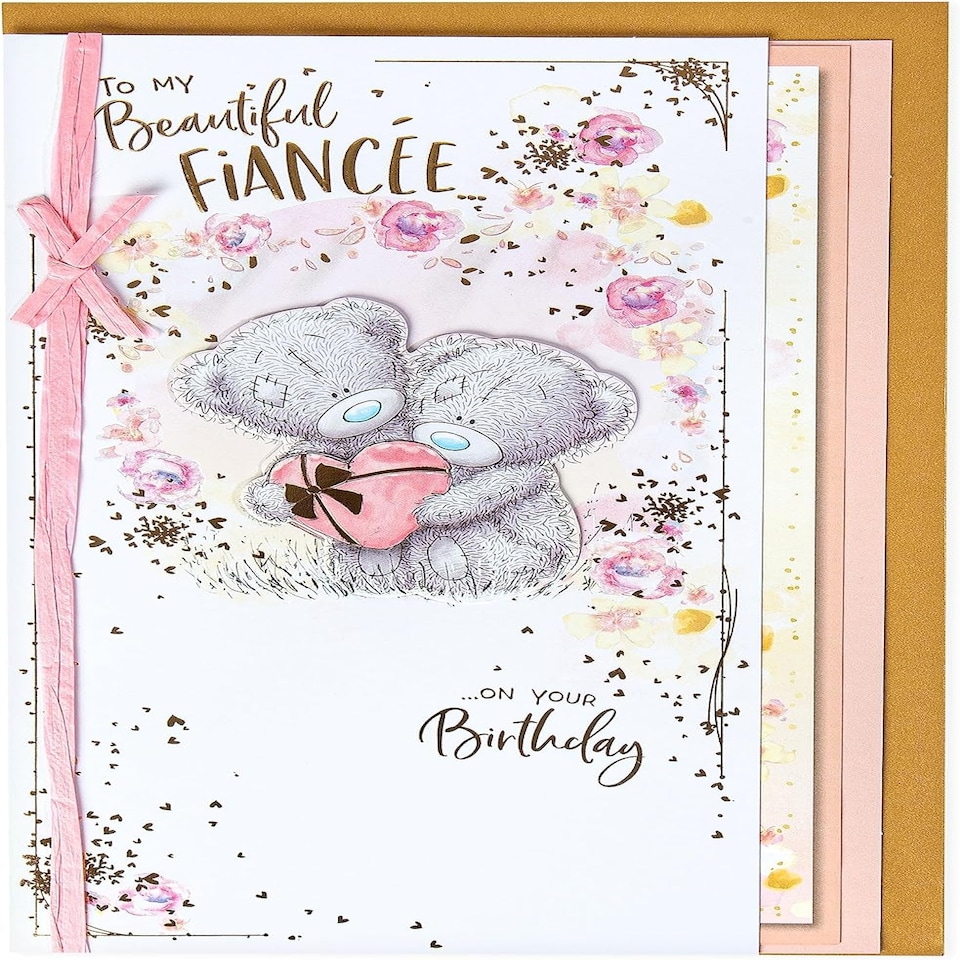 image 1 of Bears Holding Heart Beautiful Fiancee Birthday Card