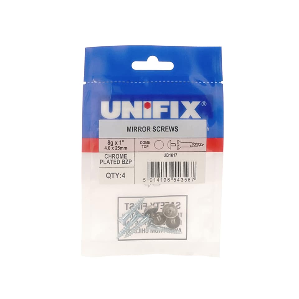 Unifix Mirror Screws Dome Top Chrome Plated BZP 8G x 1.1/4Inch Box of 20 | Blue | 8G x 1.1/4" (4.0 x 30mm)