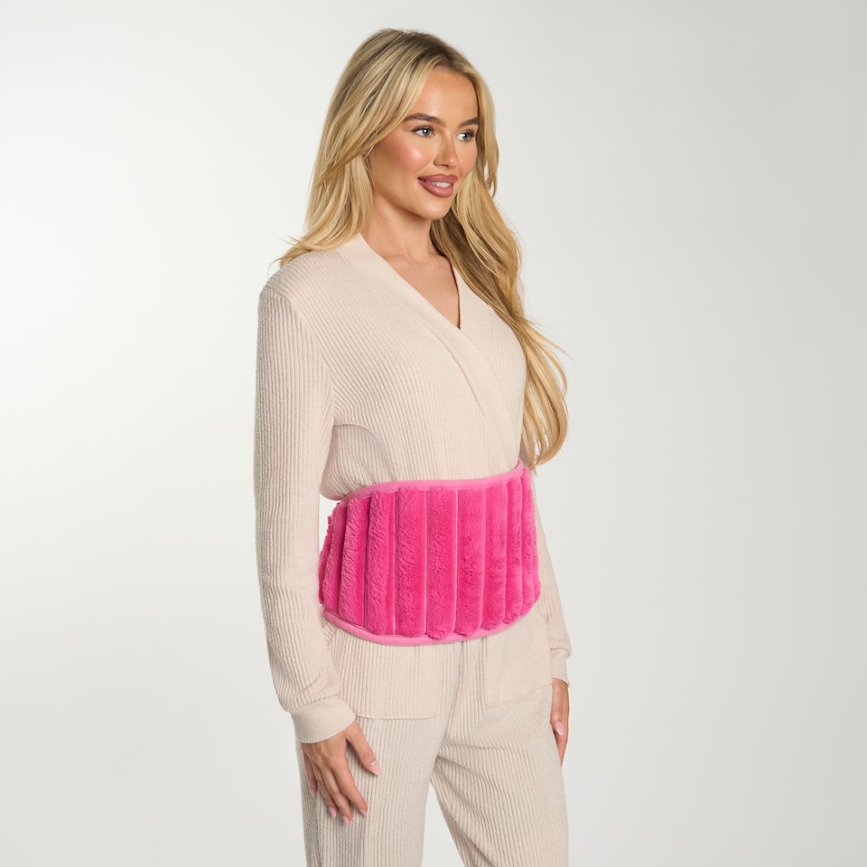 image 1 of OHS Ribbed Fleece Hot Water Bottle Belt Adjustable Heating Wrap | Pink