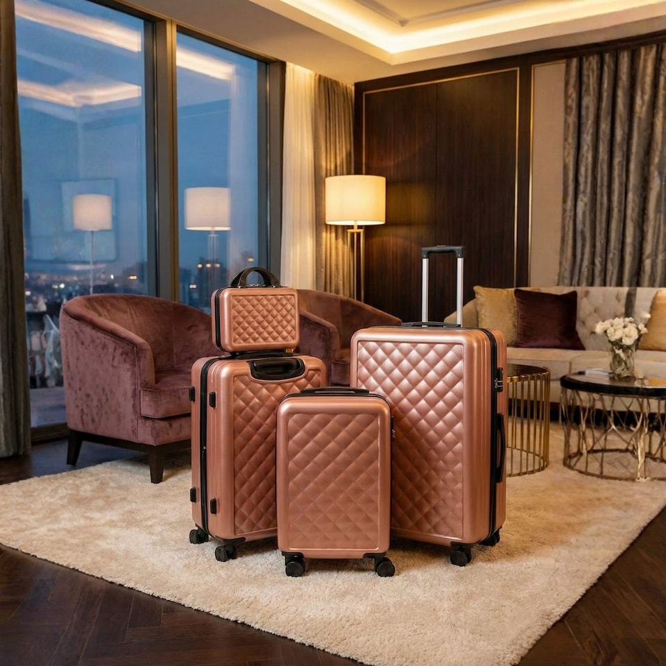 image 1 of 4 Piece ABS Suitcase Set 3-Stage Adjustable Handle 14/20/24/28in