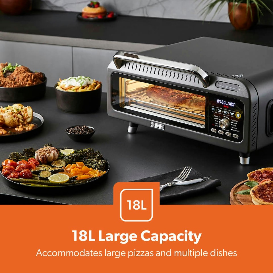 image 1 of GEEPAS Air Fryer Oven | 15-in-1 Presets Multifunctional Pizza Oven, Black