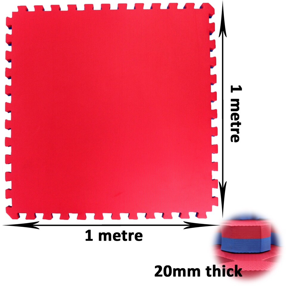 image 1 of Interlocking Foam Exercise Mat – Red/Blue Reversible – 1m x 1m – 20mm Thickness