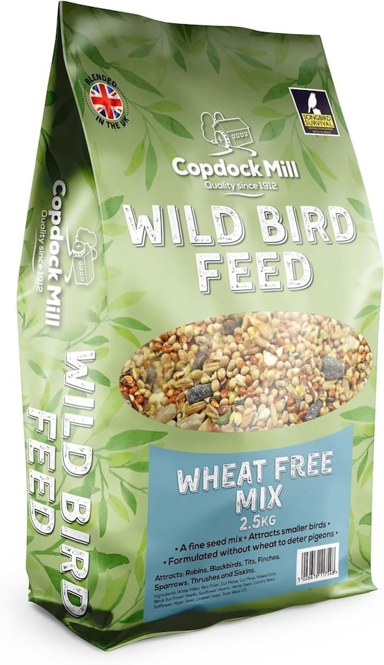 Copdock Mill Wheat Free Wild Bird Seed 2.5kg Deters Pigeons All Year-Round Bird Food Bird Seed for Small Garden Birds 100% Natural