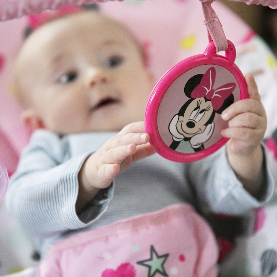 image 1 of Bright Starts Disney Baby Minnie Mouse Spotty Dotty Vibrating Bouncer Pink 12229 | Pink | Pink | One Size | 1