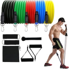 11Pcs Yoga Exercise Bands Resistance Tubes Set Fitness Workout Gym Equipment Stretch Band 5 Anti-Break 2 Foam Handle upto 150LB