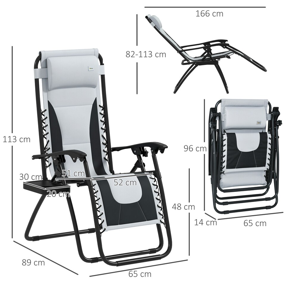 image 1 of Outsunny 2 Pcs Zero Gravity Lounger Folding Recliner Chair Cup Holder Grey