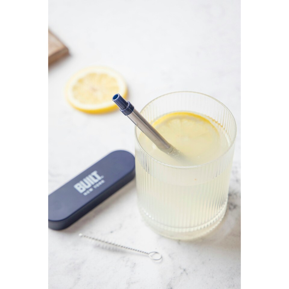 image 1 of BarCraft Stainless Steel Travel Straw Set Blue