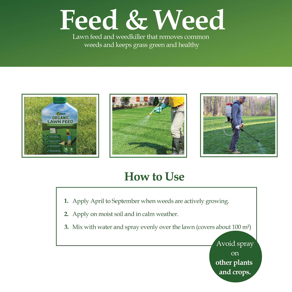 image 1 of Vitax Feed & Weed 500ml Lawn Fertiliser & Weed Control for Strong Healthy Lush Green Lawn with Dense Growth Covers 100 Square Metres