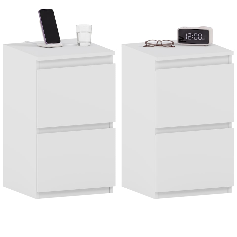 image 1 of Vida Designs Denver 2 Drawer Chest of Drawer Bedside Cabinet Nightstand Units Set of 2 - White
