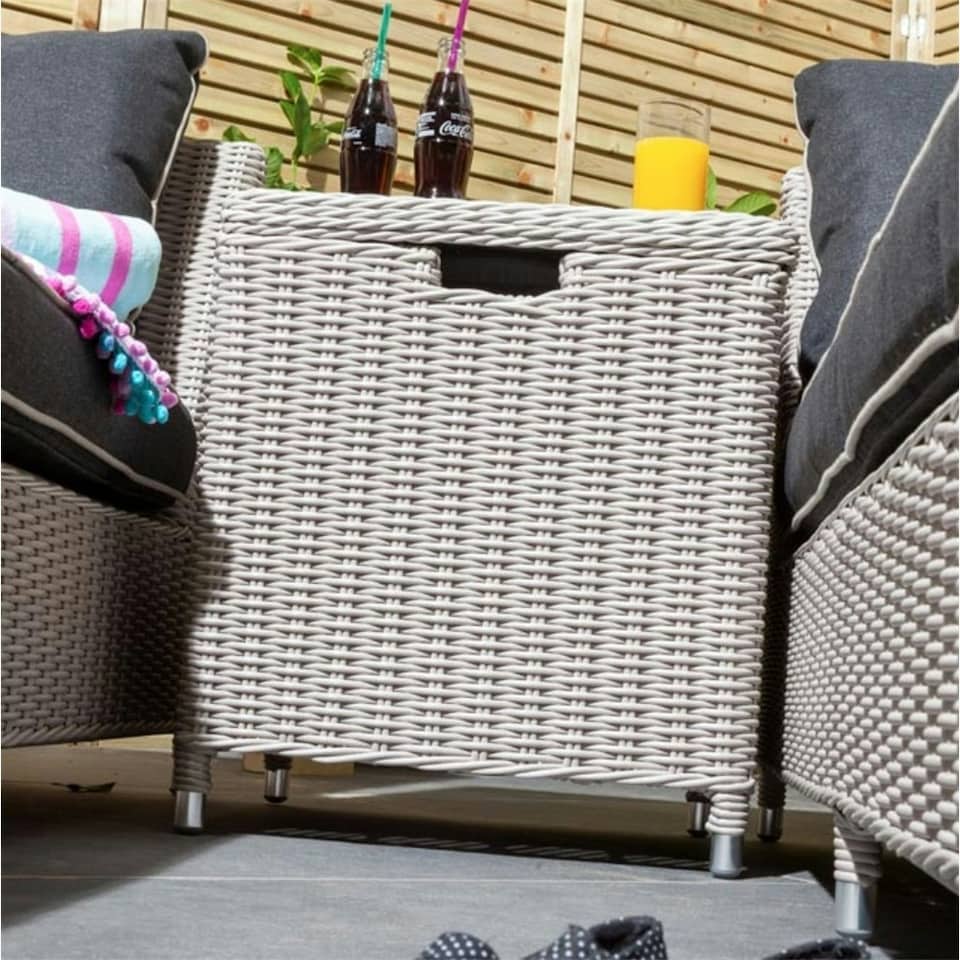 image 1 of 2 Seater Putty Grey Rattan Weave Garden Sun Lounger Set