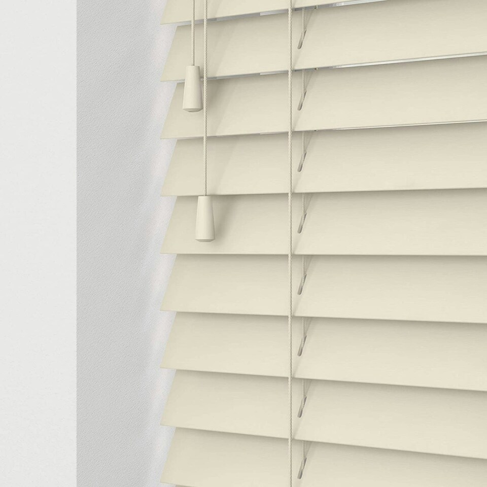 image 1 of 225cm Lunar Wooden Venetian Blinds With Strings (130cm drop) Cream | Cream