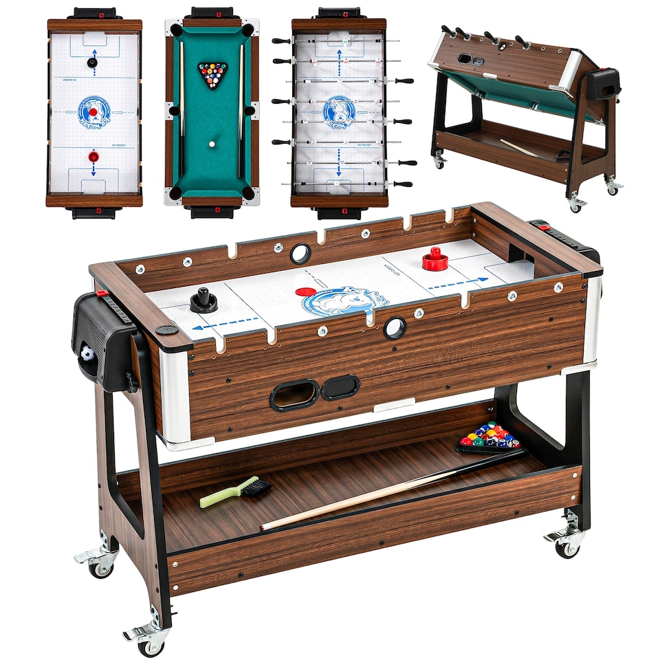 image 1 of SPORTNOW 3 in 1 Reversible Multi Game Table with Lockable Wheels and Shelf