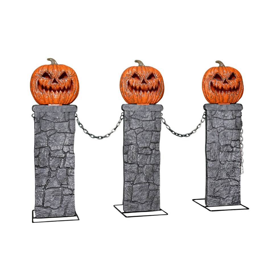 image 1 of 91cm x 1.2m Battery Powered Light up Halloween Pumpkin Fence with LEDs