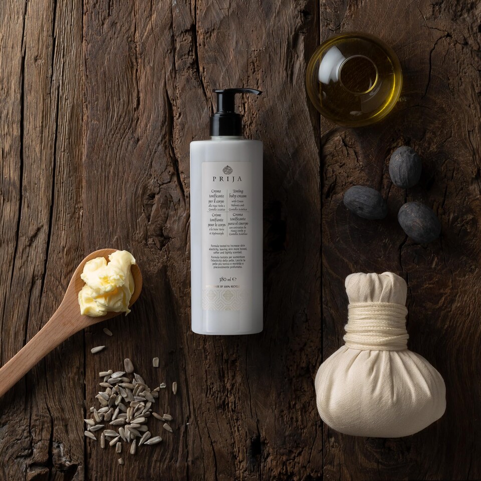 image 1 of Prija Toning Body Cream Boosts Hydration and Elasticity with Avocado Oil and Green Walnut Extract, Lightly Scented Vegan Friendly Moisturising Body Cream with Centella Asiatica 4 x 380ml