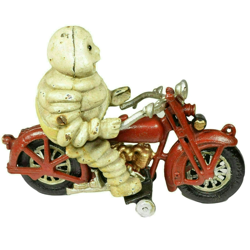 image 1 of Michelin Man Motorcycle Motorbike Bike Mascot Figure Statue Bibendum Cast Iron