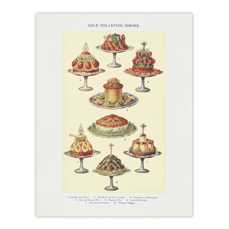 image 1 of Cold Collation Dishes Kitchen Decor Mrs Beeton Wall Art Poster Print 12X16"