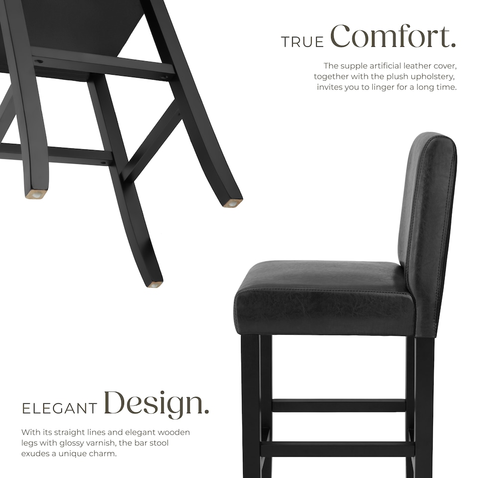 image 1 of Bar Stools with a padded backrest and faux leather cover | Black | black | 41 x 40 x 107 cm | 2