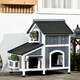 image 6 of PawHut Wooden Outdoor Cat House w/ Flower Pot, Windows, Multiple Entrances