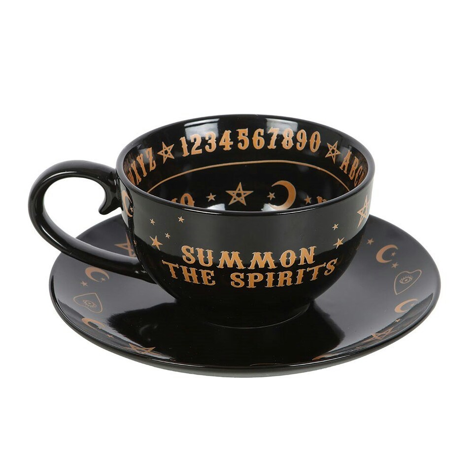 image 1 of Something Different Talking Board Teacup & Saucer Set - Black/Gold - One Size | Black | 1