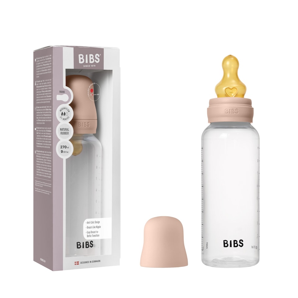 image 1 of BIBS BPA-Free PP 270ml Baby Bottle Latex 1 Pack Medium Flow Blush | Pink | M