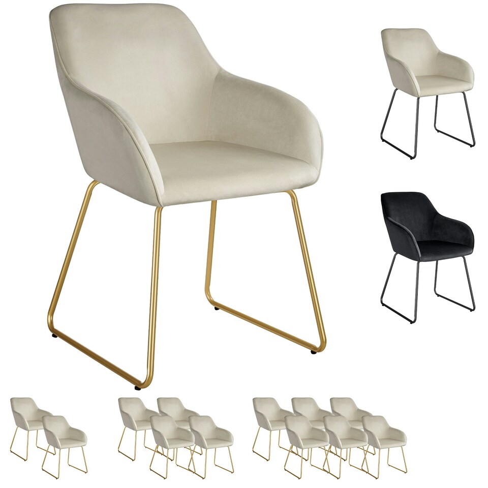 image 1 of Dining Chair Jeane - velvet look, cantilever frame - Set of 4 Cream | Velvet Look Cream/Gold
