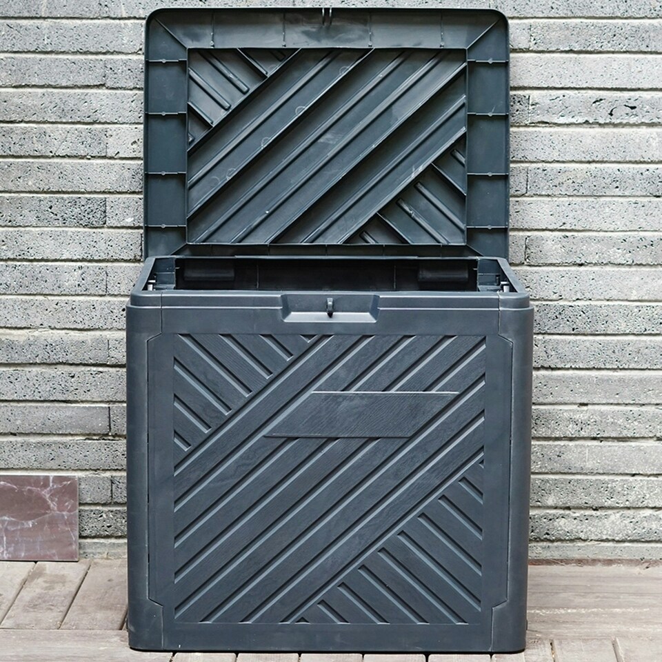 image 1 of Plastic 120L Storage Box Garden Outdoor Shed Deck Utility Cushion Chest Truck Black
